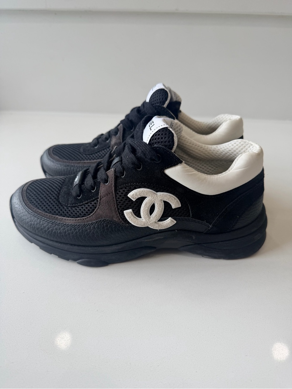 Chanel Black & White CC Logo Sneakers (Size 37.5) w/ Box & Receipt